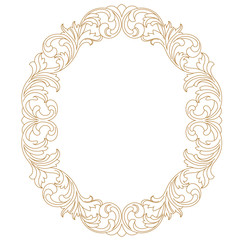 Golden vintage oval graphical frame in antique style. Vector.