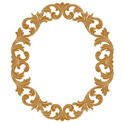 Golden vintage oval graphical frame in antique style. Vector.