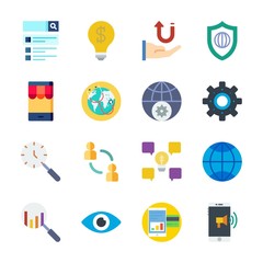 icon Marketing with receive, settings, worldwide, vision and networking