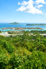 Panoramic view of Victoria and Eden Islands, Mahe, Seychelles