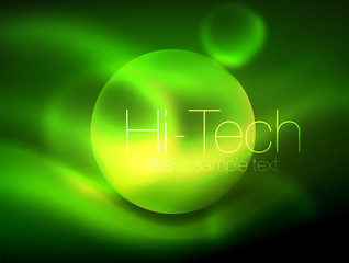 Blurred neon glowing circle, hi-tech modern bubble template, techno glowing glass round shapes or spheres. Geometric abstract background