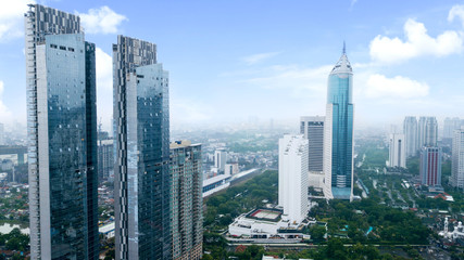 Fototapeta na wymiar Jakarta's office and apartment buildings at Central Business District near Sudirman Road