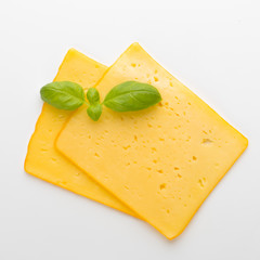 Cheese slice isolated on the white background.