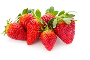 Fresh strawberries close up on white background.