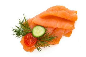 Fresh salmon slice and spice on the white background.