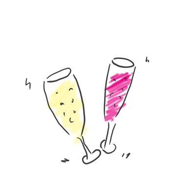 シャンパン スパークリングワインで乾杯 アルコール ジュース 飲み物のゆるいオシャレイラスト Stock Illustration Adobe Stock