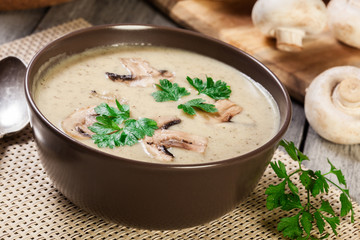 Mushroom cream soup with herbs and spices