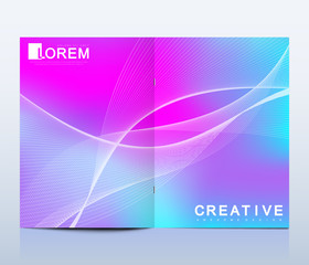 Modern vector template for brochure, leaflet, flyer, cover, catalog, magazine or annual report in A4 size. Business, science and technology design book layout. Presentation with dynamic waves.