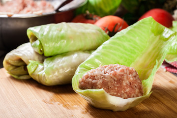 Preparing of stuffed cabbage