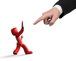 Male hand pointed at 3d red man.