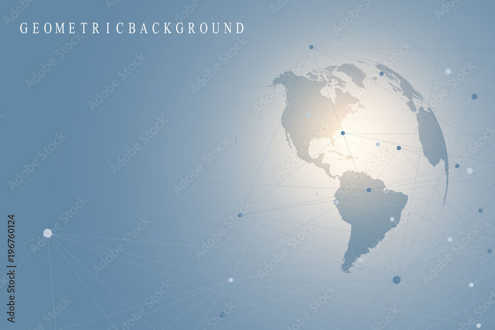 Poster Virtual Graphic Background Communication with World Globe. A sense of science and technology. Digital data visualization. Vector illustration