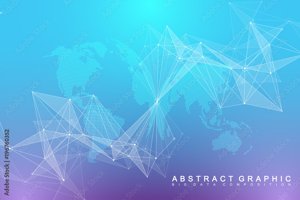 Poster Virtual Graphic Background Communication with World Globe. A sense of science and technology. Digital data visualization. Vector illustration