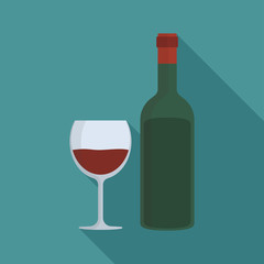 Wine bottle & glass flat long shadow design icon