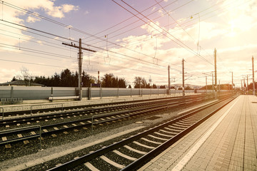 Fototapeta na wymiar Empty Austria suburb railway station