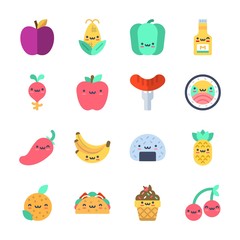 icon Food with radish, bananas, onigiri, bell pepper and sushi