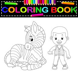 cute boy and zebra coloring book