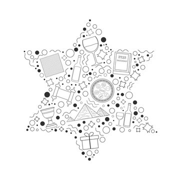 recommend clip art: Passover holiday flat design black thin line icons set in star of david shape