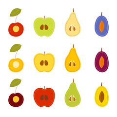 Set of cartoon fruits, vegetarian foods