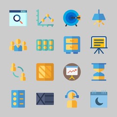 Icons about Business with list, target, presentation, networking, lamp and hourglass