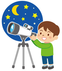 望遠鏡を覗く子供