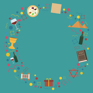 Frame with Passover holiday flat design icons