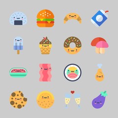 Icons about Food with watermelon, onigiri, soda, toast, melon and bacon