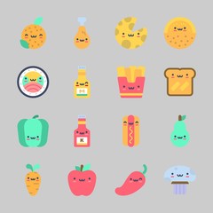 Icons about Food with melon, fries, chicken leg, ketchup, mushroom and sushi