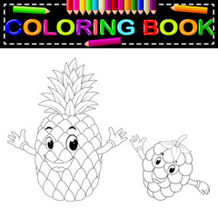 pineapple and Raspberry with face coloring book