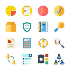 icon Business with percentage, smartphone, shield, calculator and network