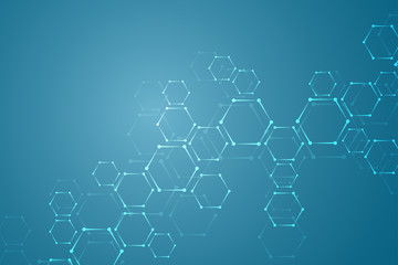 Obraz premium Science abstract background with hexagons and molecules.