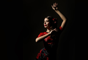 flamenco dancer on a dark background. free space for your text