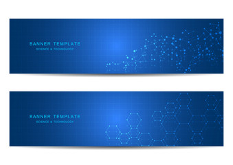 Technological and scientific banners with molecular structure background.