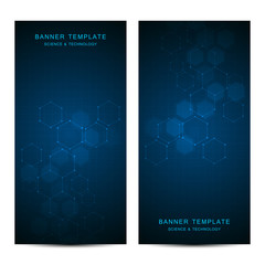 Technological and scientific banners with molecular structure background.