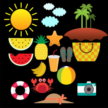 Summer concept. Flat icons isolated in white background. Vector illustration
