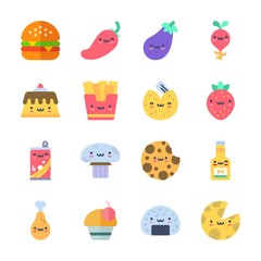 Fototapeta premium icon Food with mushroom, eggplant, hamburger, chicken leg and cheese
