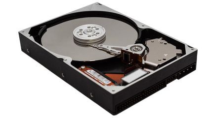 open hard drives. Visible needle and plates.