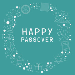 Frame with Passover holiday flat design white thin line icons with text in english