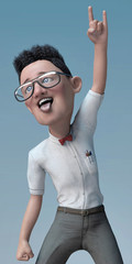 Nerd cartoon in a heavy metal pose