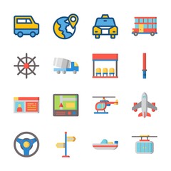 icon Transportation with plane, cable car, airplane, van and rudder