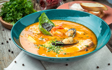 French Bouillabaisse fish soup with seafood
