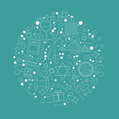 Passover holiday flat design white thin line icons set in round shape