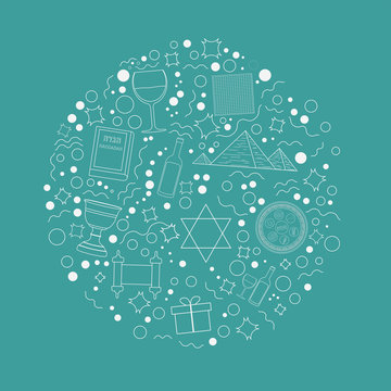 recommend clip art: Passover holiday flat design white thin line icons set in round shape