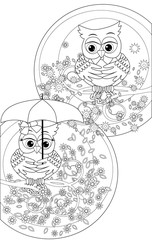 Naklejka premium Coloring book for adult and older children. Coloring page with cute owl and flowers. Outline drawing in zentangle style