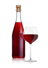 Bottle of homemade red wine and glass with cork