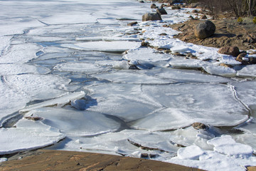Ice floes, stony shore, Frozen Gulf of Finland