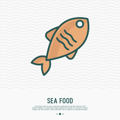 Fish thin line icon. Modern vector illustration of seafood for restaurant menu.