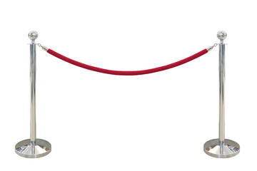 Red tape mobile fences in front of the entrance isolated
