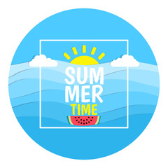 summer time banner with waves sun watermelon