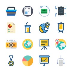 icon Digital Marketing with plane, medal, newspaper, money and shopping basket