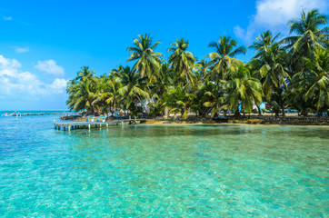 Belize Cayes - Small tropical island at Barrier Reef with paradise beach, Caribbean Sea, Belize, Central America